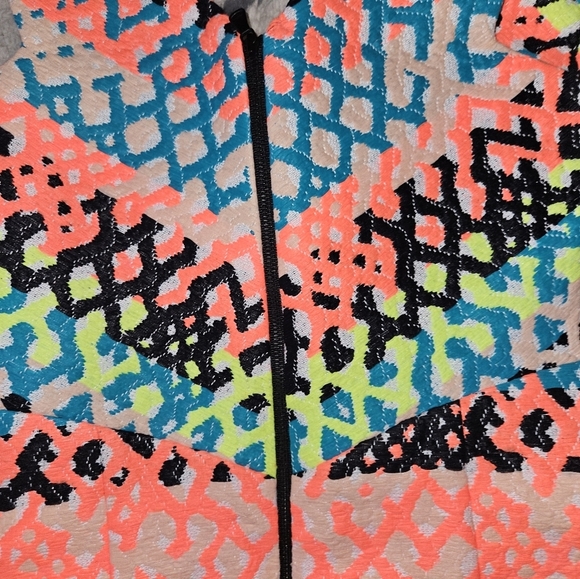 Milly bright colored v neck textured mini dress with contrasting zipper size 6 - Picture 4 of 7